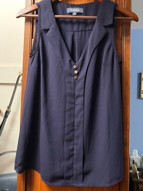 ModCloth Navy Sleeveless V-Neck Button Front Tank